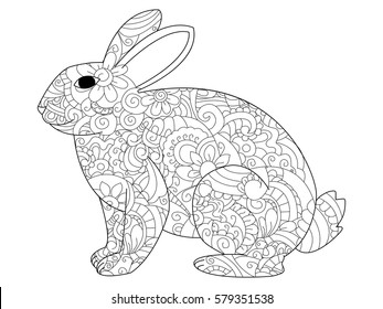Coloring page rabbit hand drawn vintage stock vector royalty free