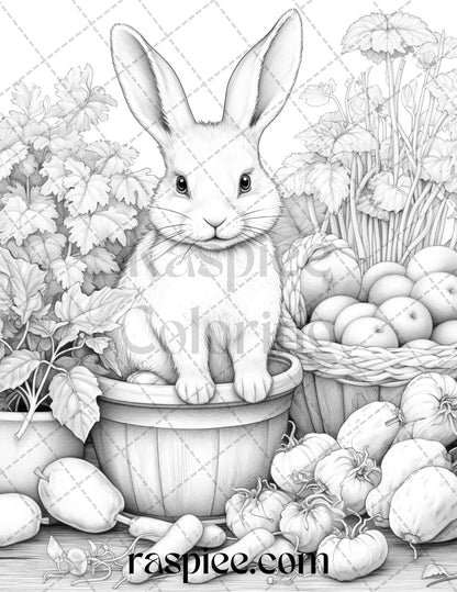 Rabbit garden grayscale coloring pages printable for adults pdf fi â coloring