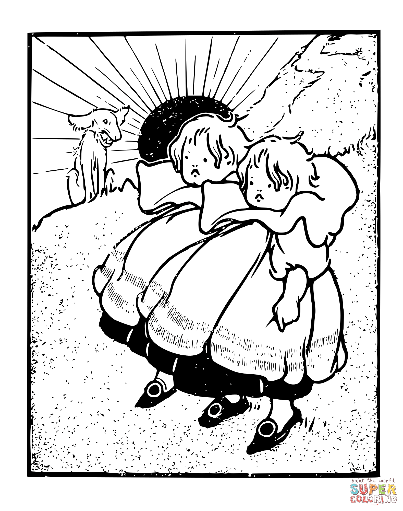 Vintage twin sad kids coloring page free printable coloring pages