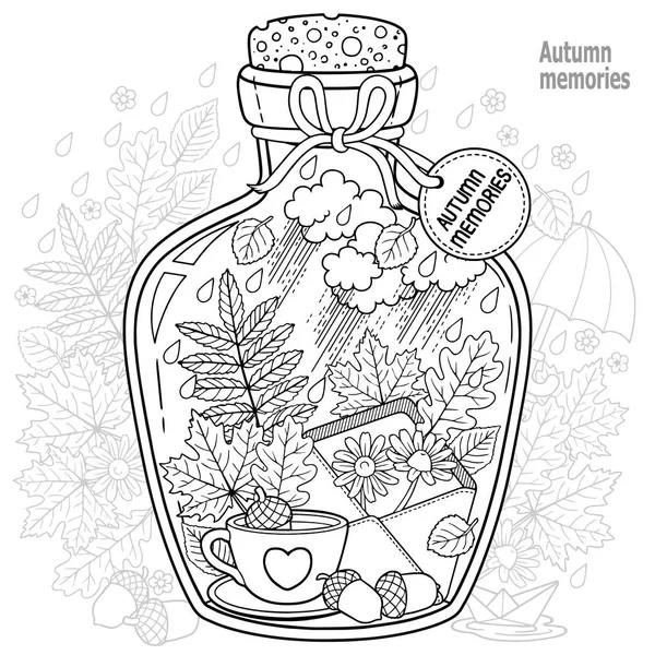 Vector coloring book adults glass vessel memories autumn love bottle stock vector by natasha