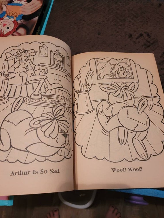 Vintage raggedy ann and andy coloring book rainbow pot of gold
