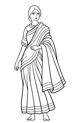 Indian woman in sari coloring page free printable coloring pages