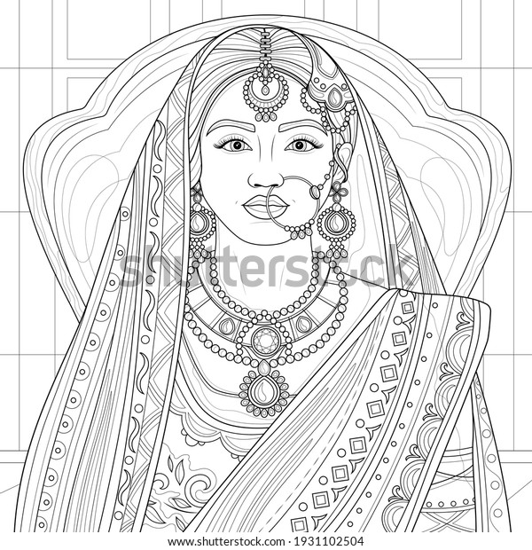 Indian girl sareecoloring book antistress children stock vector royalty free