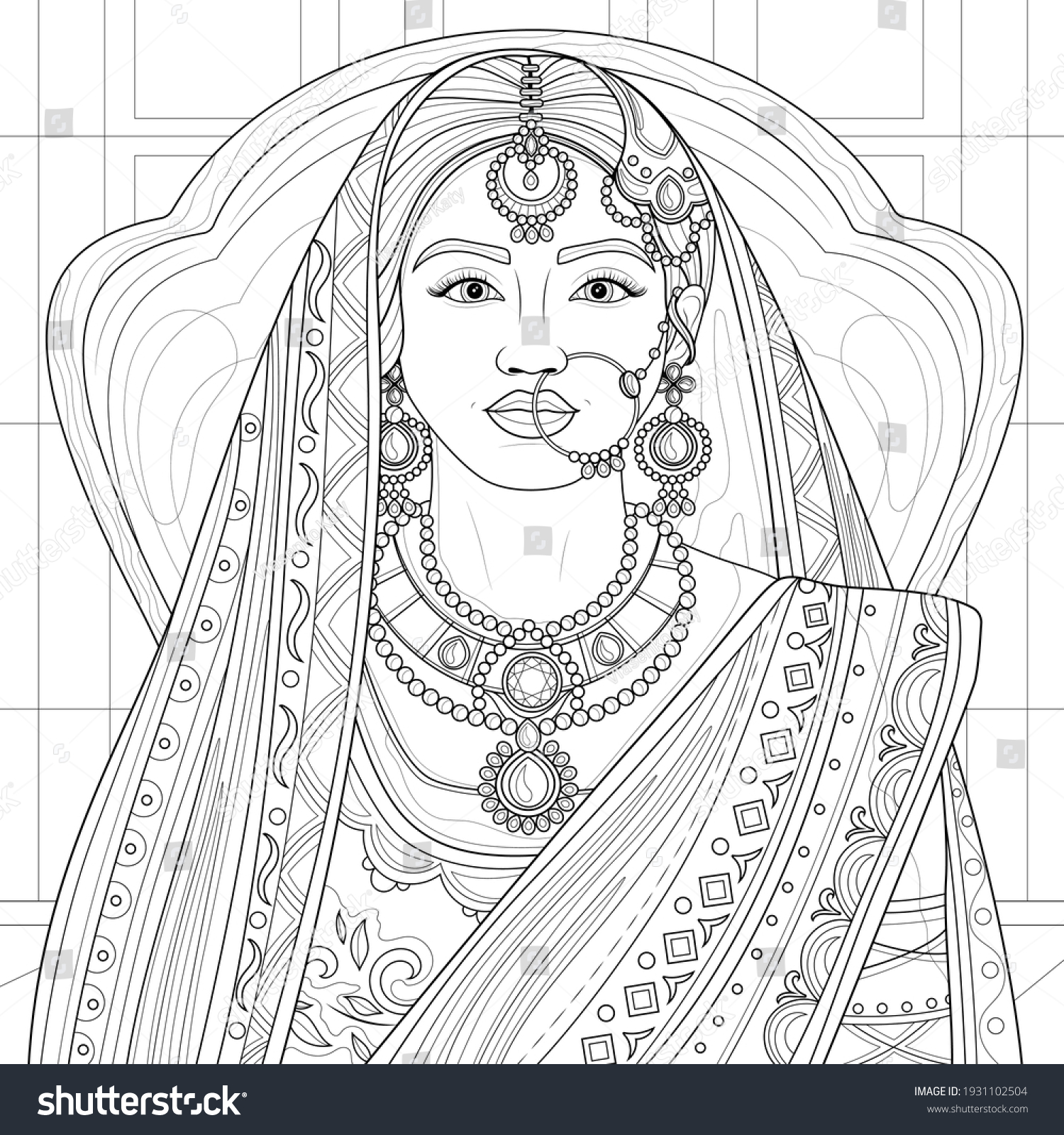 Indian girl sareecoloring book antistress children stock vector royalty free