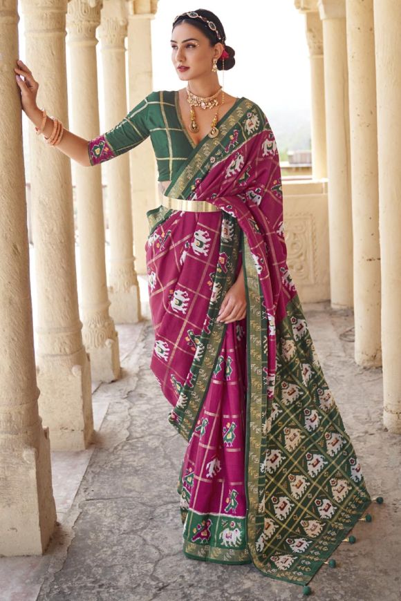 Wine color art silk fabric function wear vintage saree with printed work