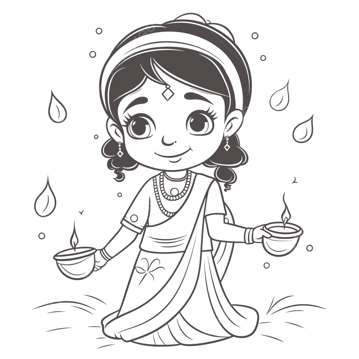 Cartoon child girl in traditional sari coloring page outline sketch drawing vector car drawing cartoon drawing wing drawing png and vector with transparent background for free download