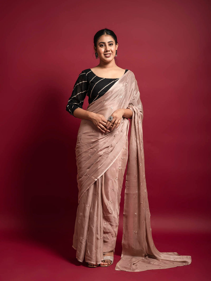 Vintage vibes nude pink chiffon saree â