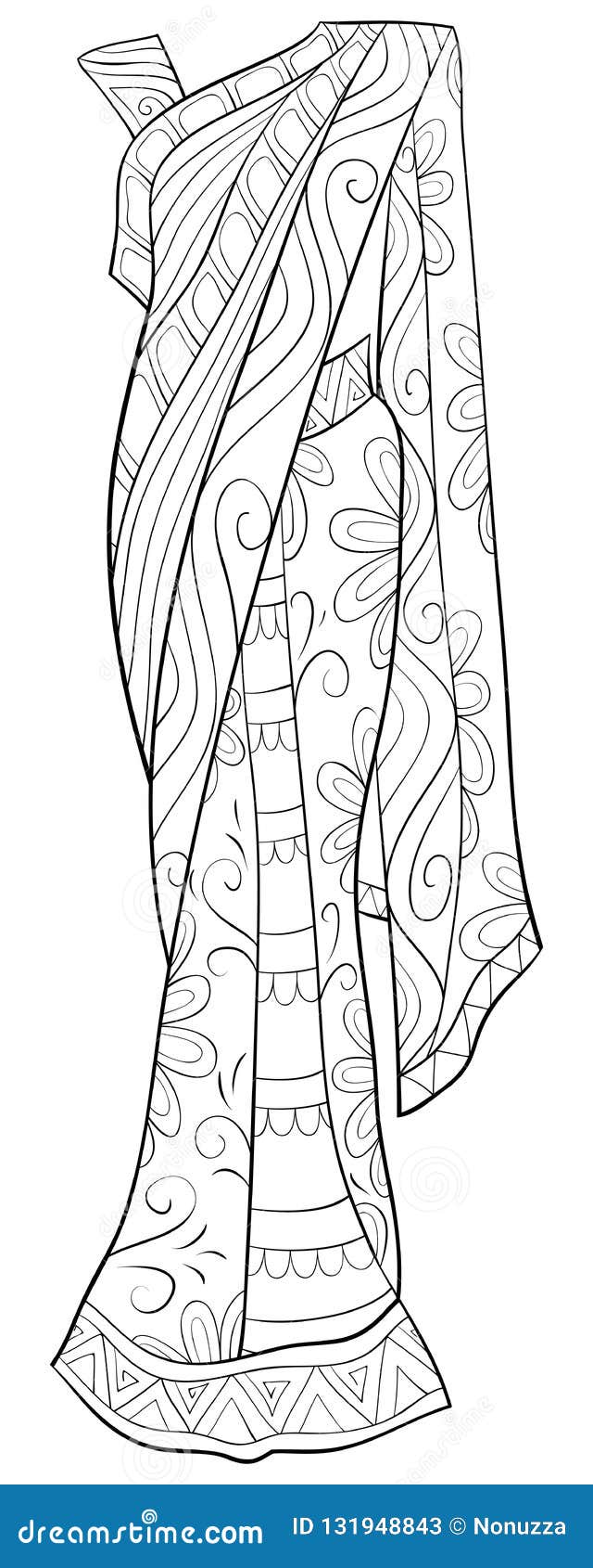 Adult coloring bookpage a cute sari with zen ornaments image for relaxingzen art style illustration for stock vector