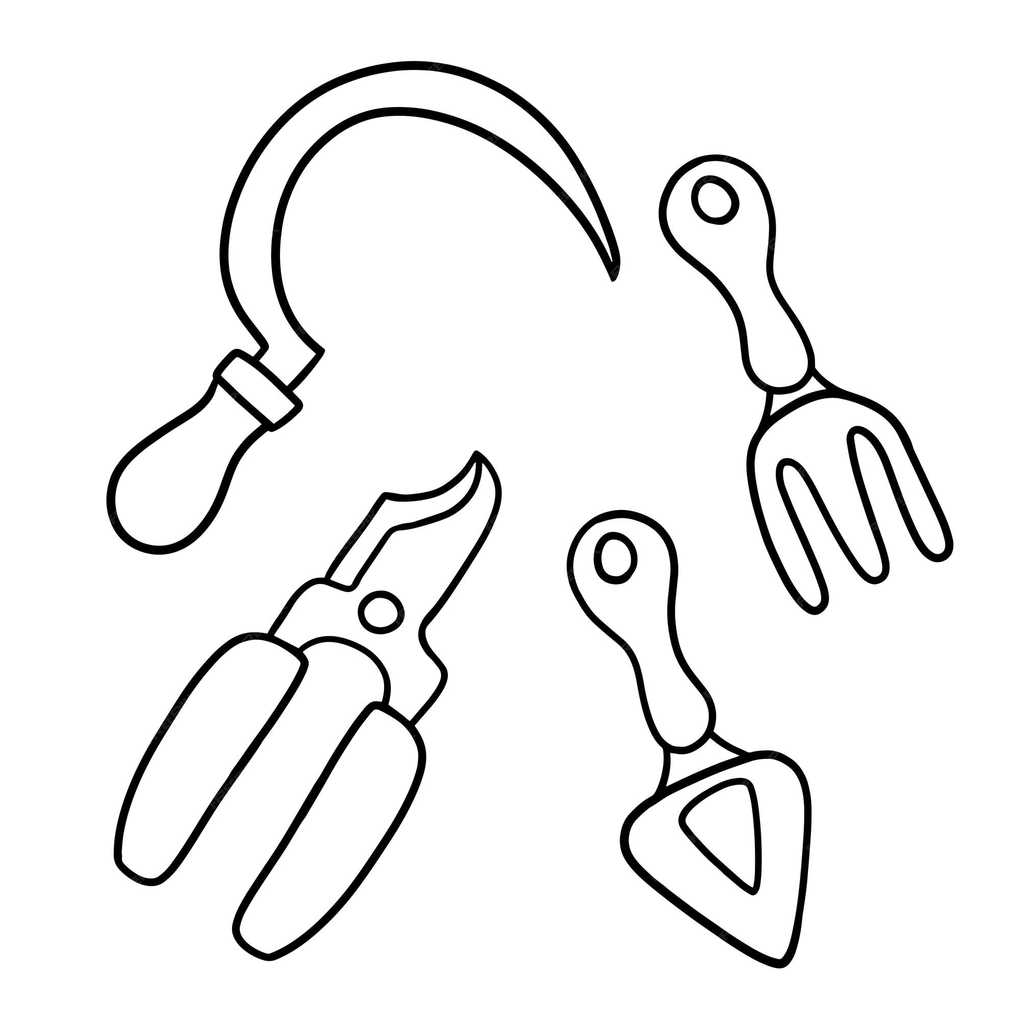 Premium vector a set of pictures a coloring book a garden tool for pruning plants for caring for plants vector