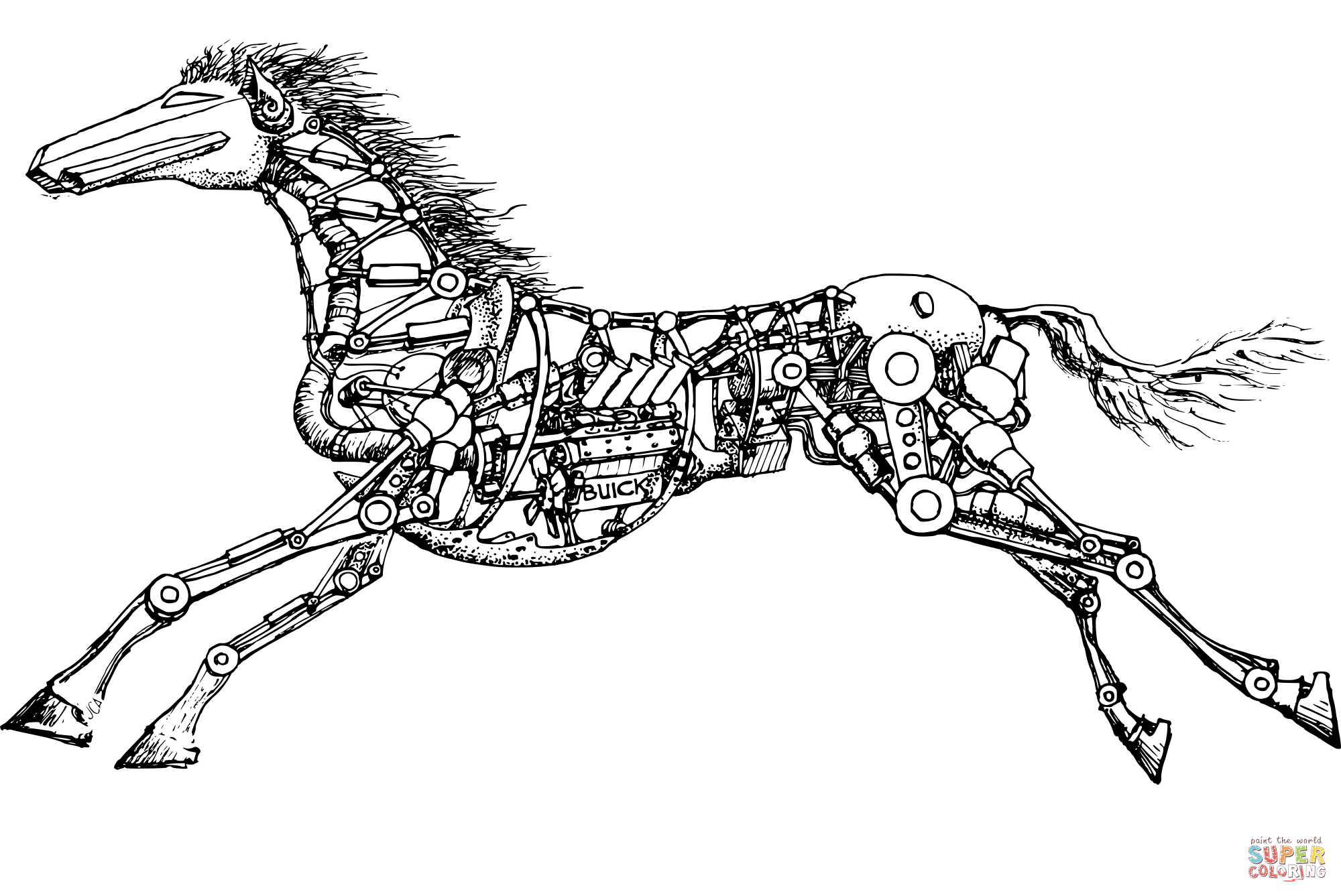 Vintage mechhorse coloring page free printable coloring pages