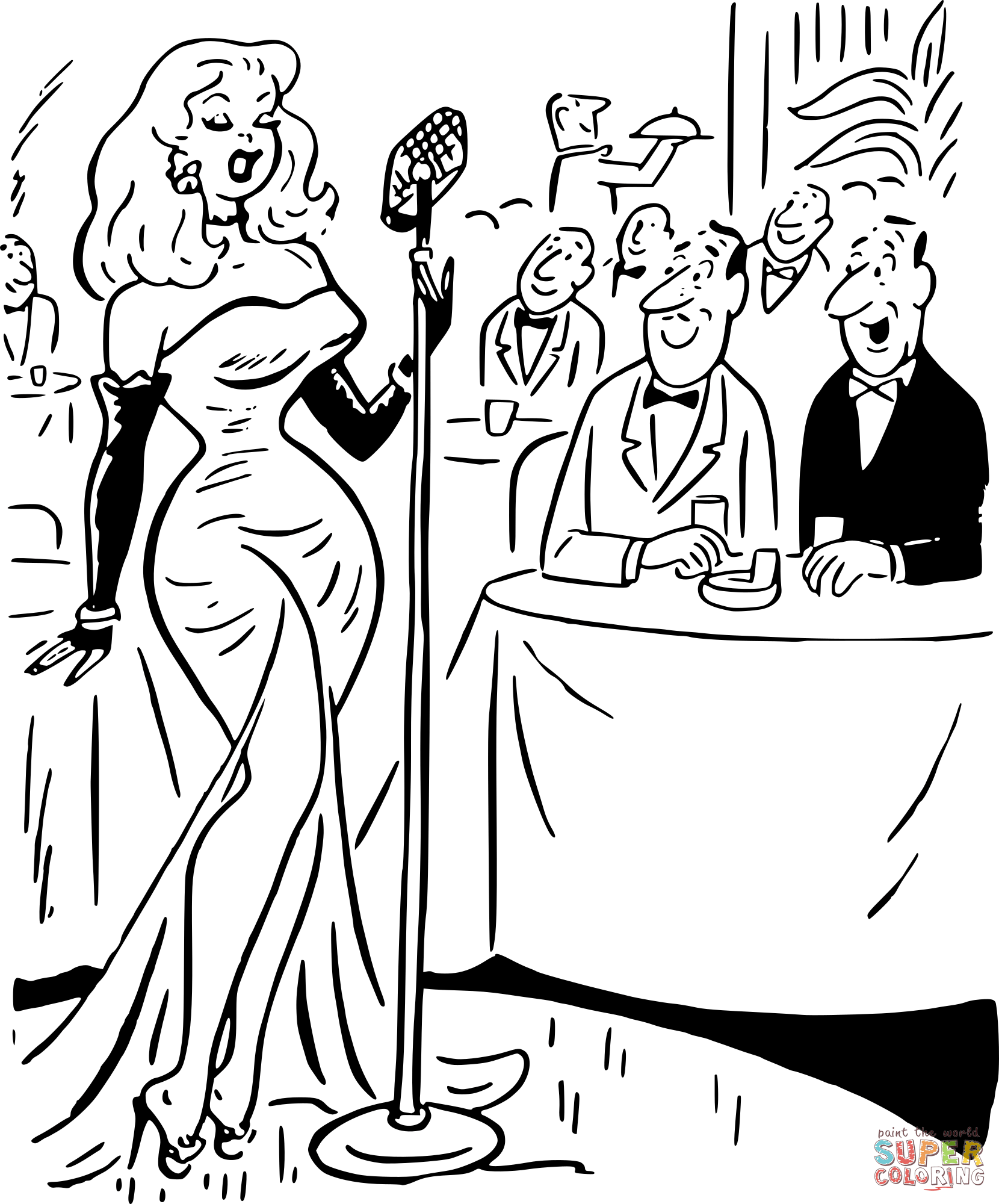 Vintage nightclub singer coloring page free printable coloring pages