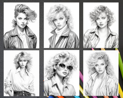 S retro beautiful women grayscale coloring pages for adults pdf f â coloring