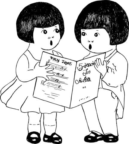 Vintage two kids sing coloring page free printable coloring pages