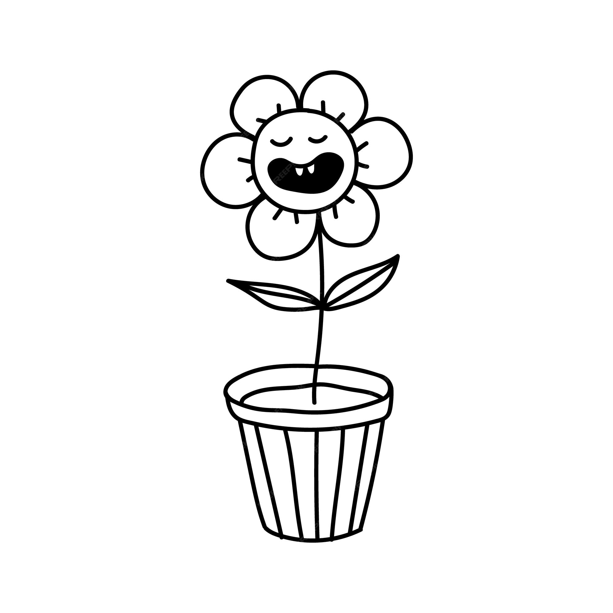 Premium vector retro hippie singing flower hand drawn nice nostalgic vintage doodle style line art design element vector black and white illustration isolated on white background tattoo sketch