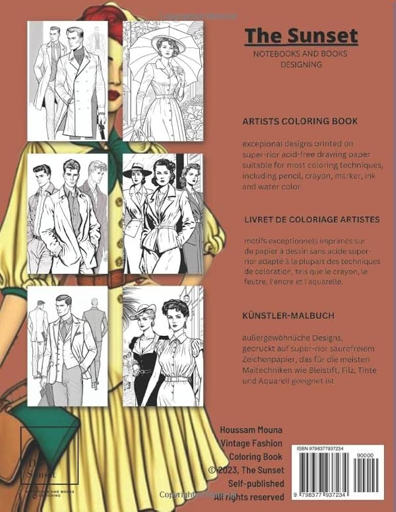 Vintage fashion coloring book relax and unwind with beautiful retro and vintage designs mouna houssam books