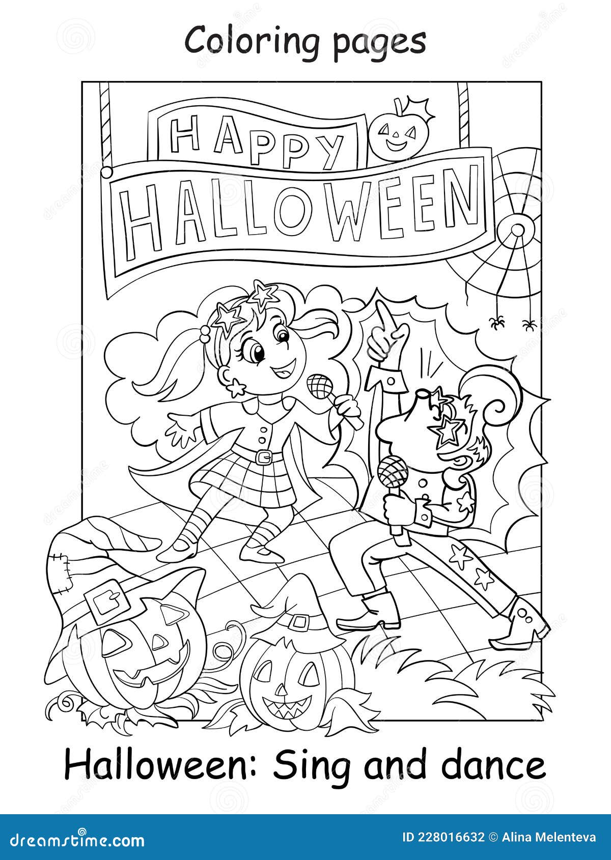 Coloring halloween children in costumes of retro singers stock vector