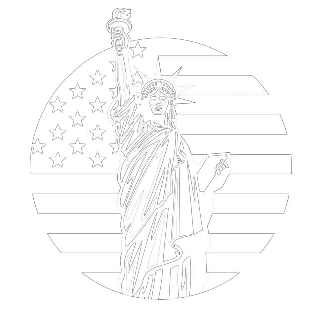 Liberty statue with united states flag coloring page