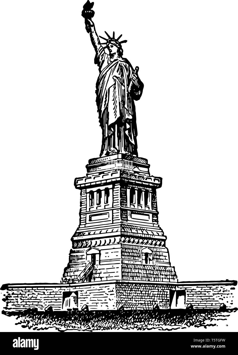 Statue of liberty is a copper statue located on liberty island new york harbor new york city us vintage line drawing stock vector image art