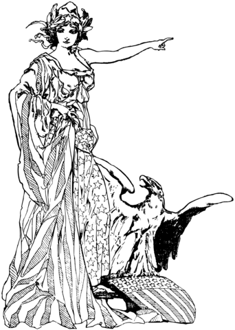 Vintage lady liberty and an eagle coloring page free printable coloring pages
