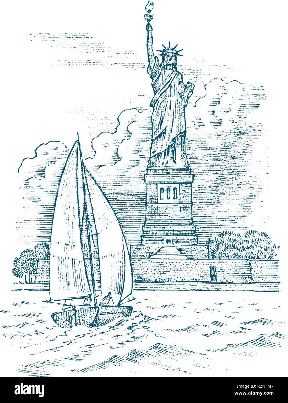 Ship statue of liberty vintage stock vector images
