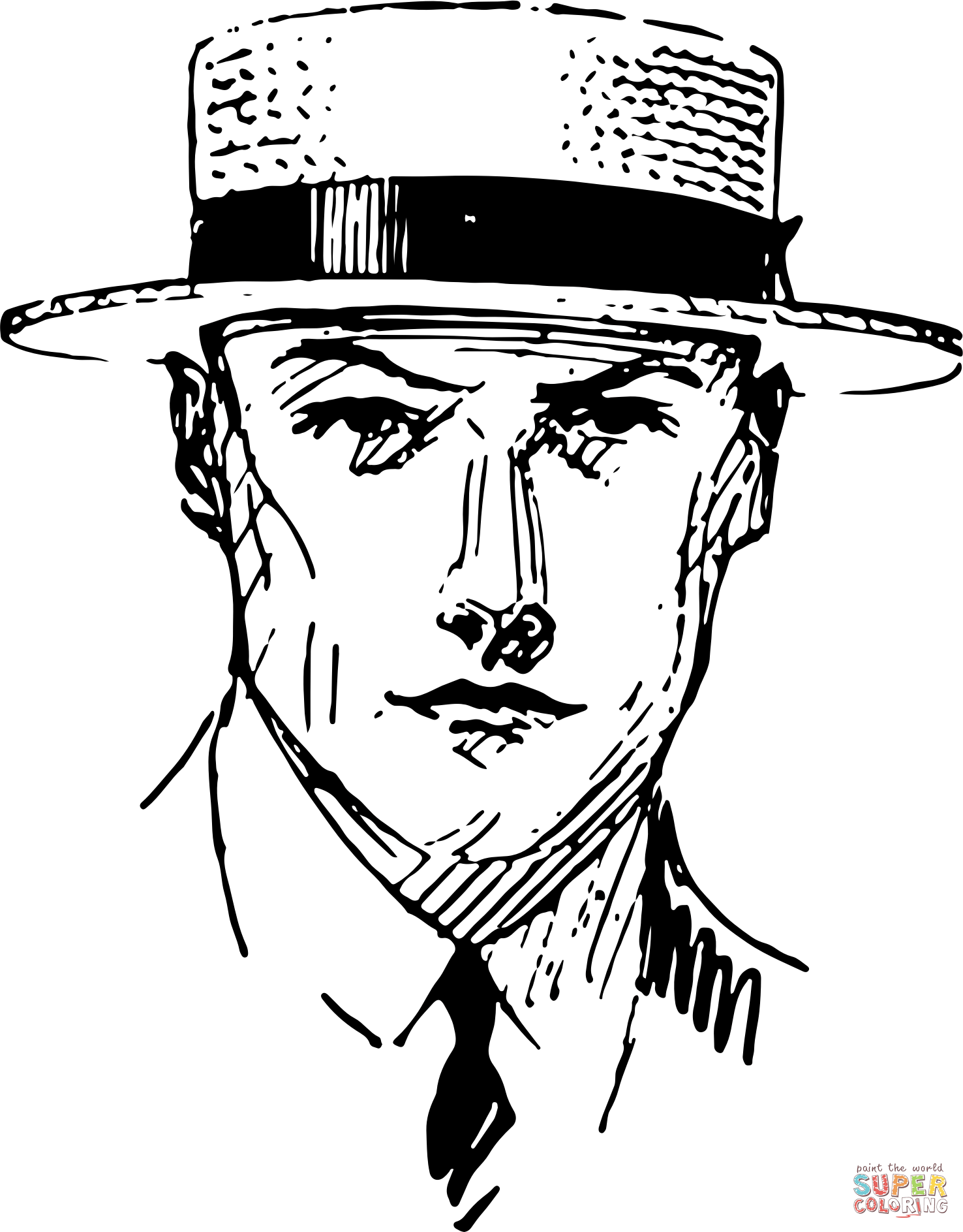 Vintage straw hat man coloring page free printable coloring pages
