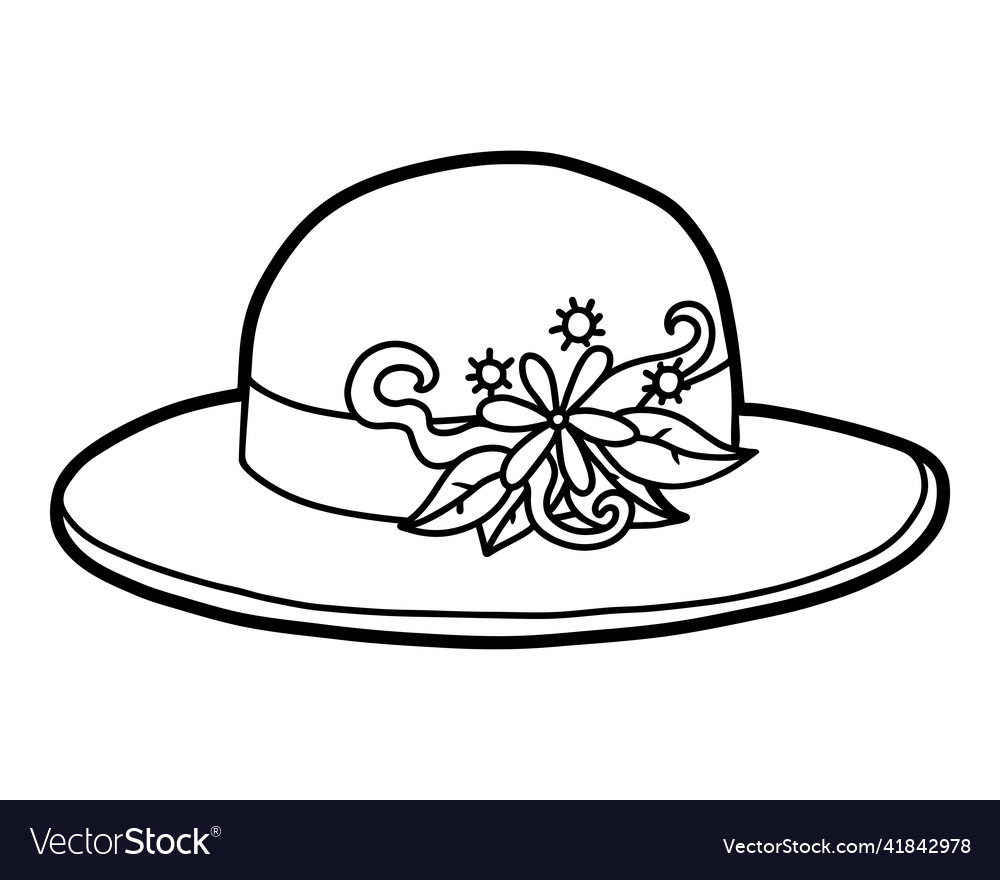 Coloring book cartoon headwear flower straw hat vector image