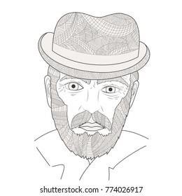 Coloring page selfportrait straw hat based stock illustration