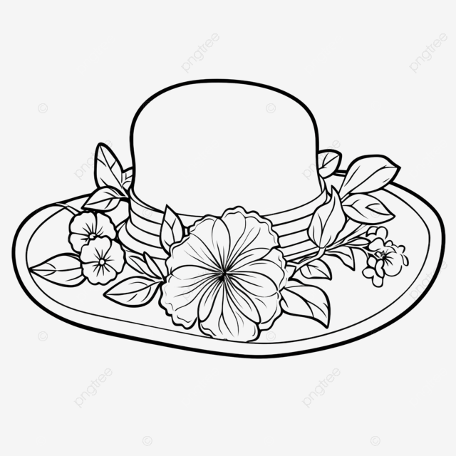 Coloring book for children cartoon headwear flower straw hat straw hat woman hat sun hat png transparent image and clipart for free download