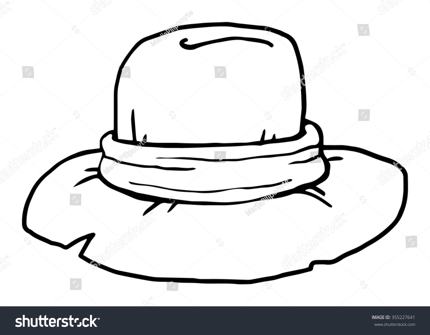 Old straw hat black white outline stock vector royalty free
