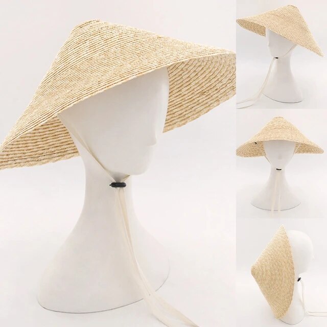 Straw hats cone handmade retro rain hat weave straw hat farmer fishing sunshade classic retro hat asian dance props