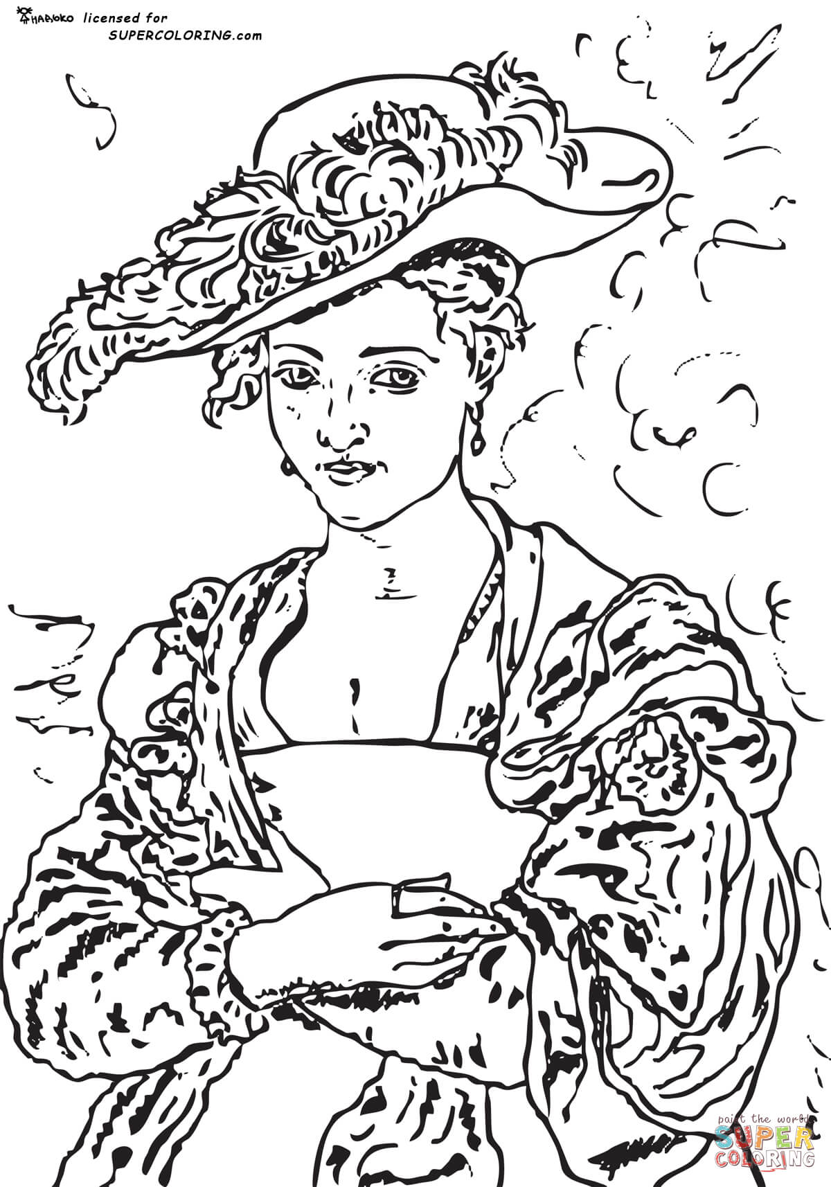 The straw hat by peter paul rubens coloring page free printable coloring pages