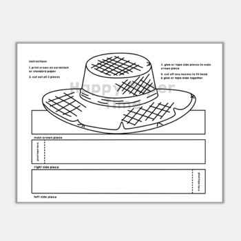 Farmer paper crown gardener straw hat printable coloring craft activity for kids