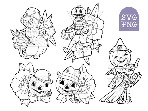 Pumpkins vintage svg laser cut files halloween bundle autumn spooky season jack o lantern printable coloring pages