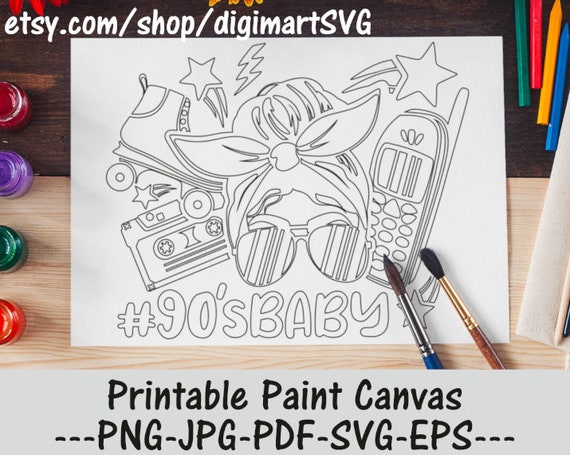 Messy bun s baby svg graffiti birthday svg vintage png melanin paint party adult printable coloring page paint sip paint canvas