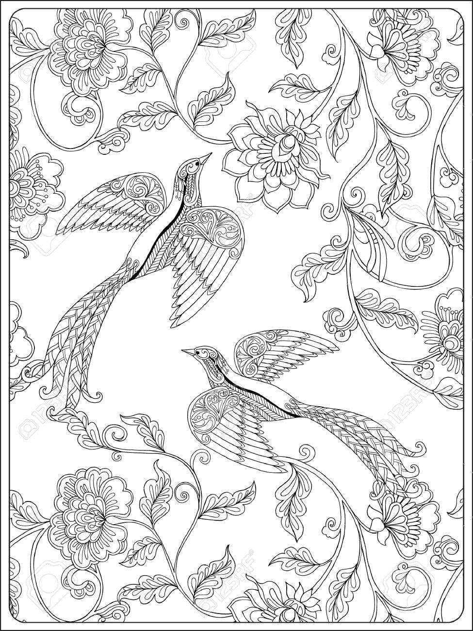 Vintage floral pattern outline drawing coloring book for adult and older children in vintage style coloring page vector illustration royalty free svg cliparts vectors and stock illustration image