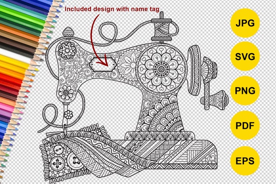 Vintage mandala sewing machine printable zentangle coloring page vector cricut svg file wall art png svg cricut svg