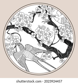 Art therapy coloring page swallow birds stock vector royalty free