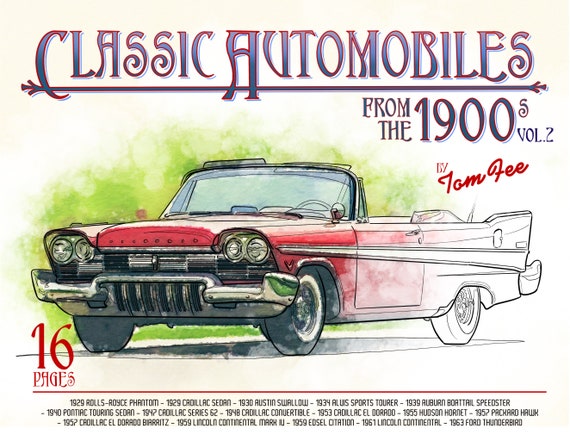 Classic automobiles from the s adult coloring book digital download