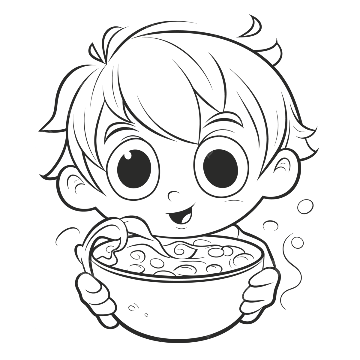 Hungry boy having soup coloring page outline sketch drawing vector wing drawing ring drawing soup drawing png and vector with transparent background for free download