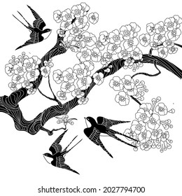 Art therapy coloring page swallow birds stock vector royalty free