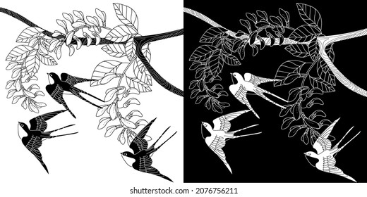 Art therapy coloring page swallow birds stock vector royalty free