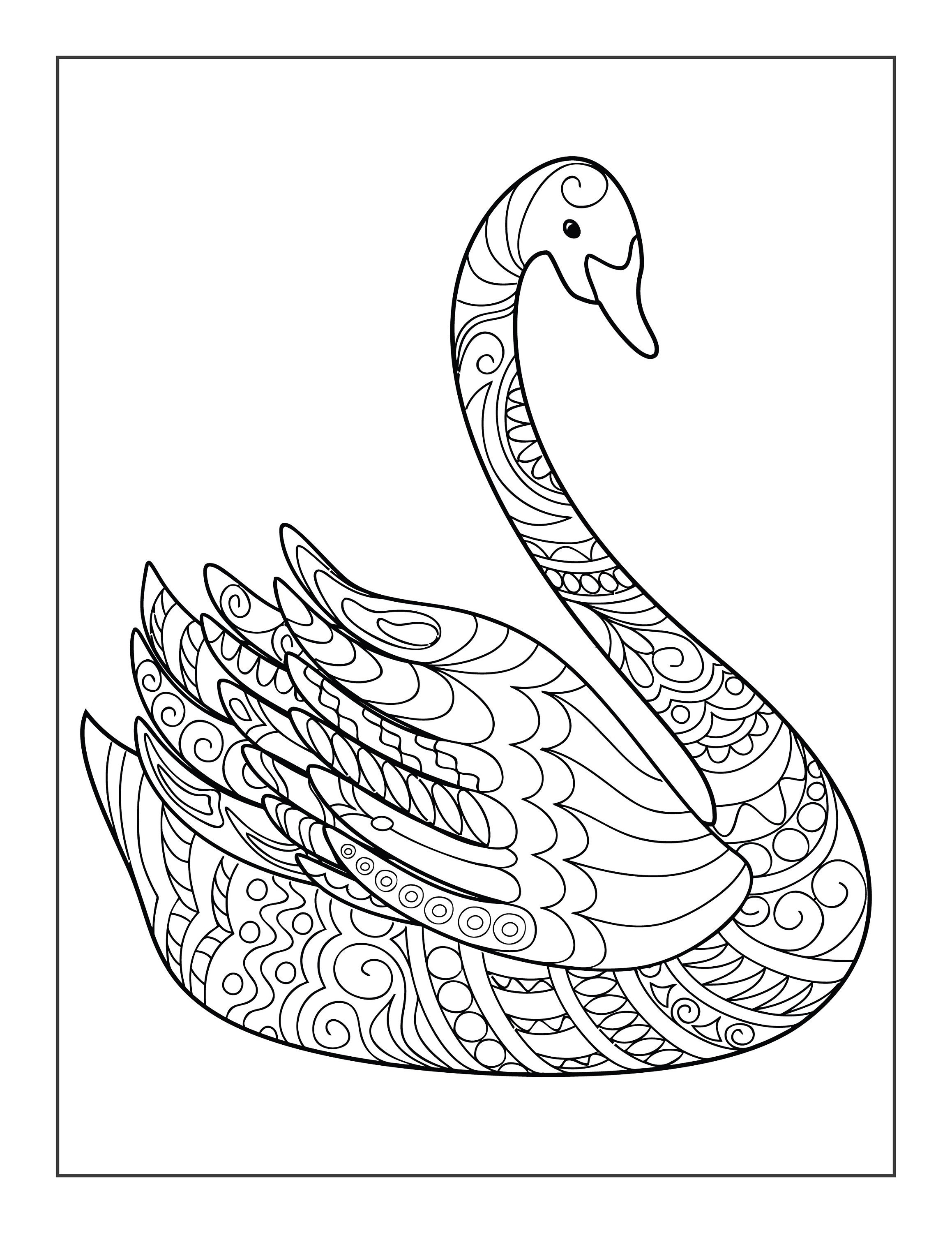 Printable swan coloring pages for children and adults