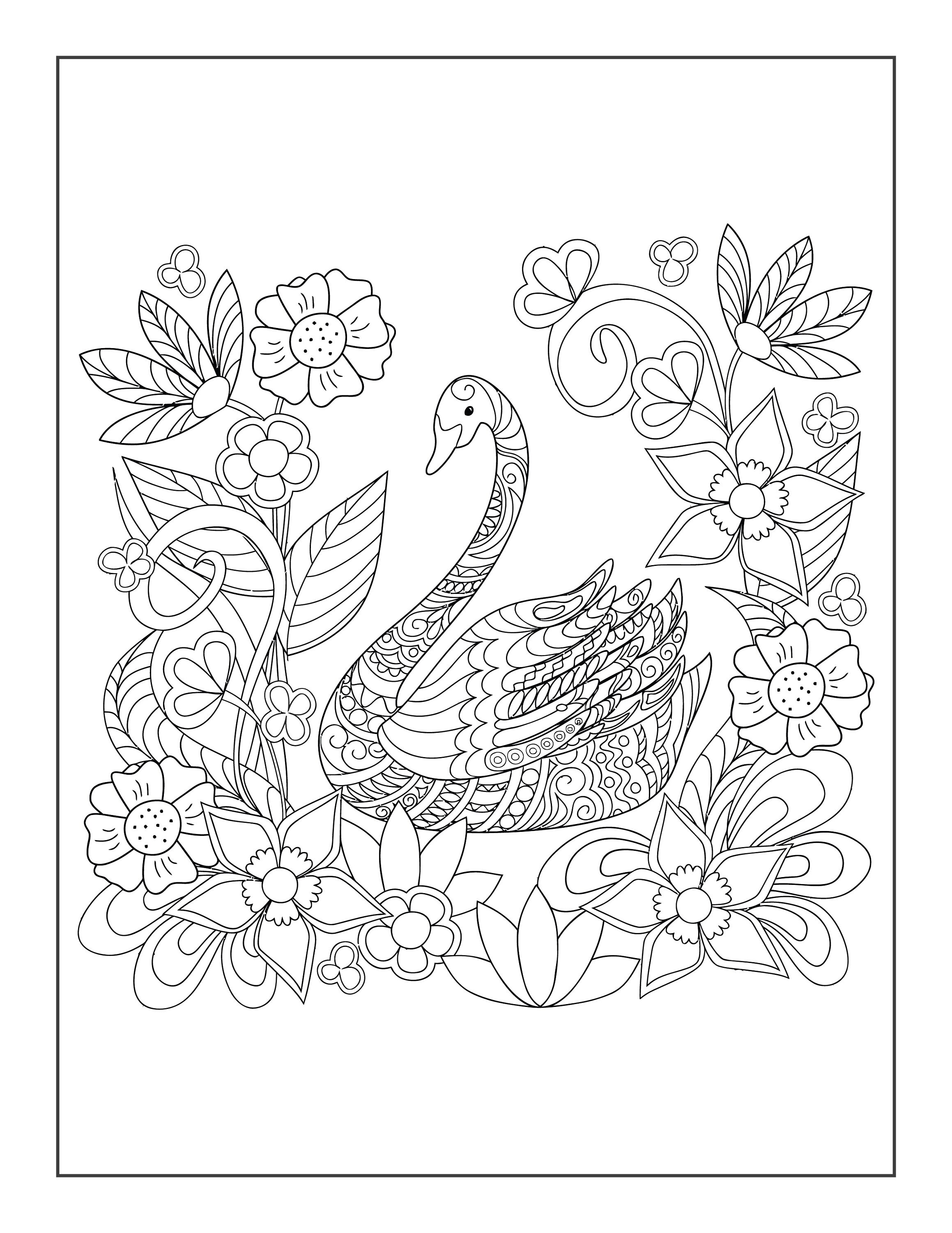 Printable swan coloring pages for children and adults instant download