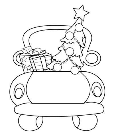 Vintage red truck with christmas tree coloring page