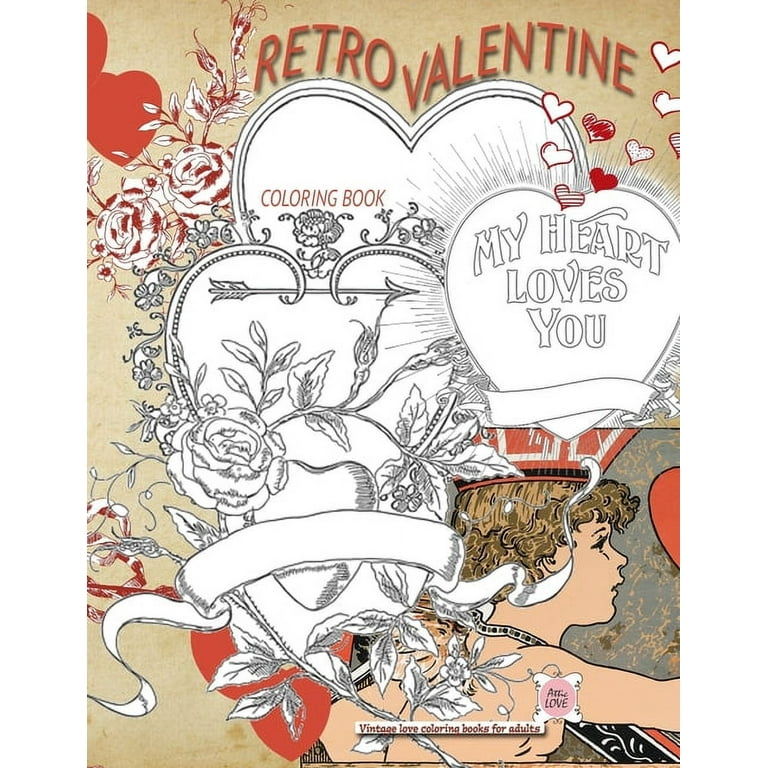 Vintage greyscale coloring books love retro valentine coloring book vintage love coloring books for adults paperback