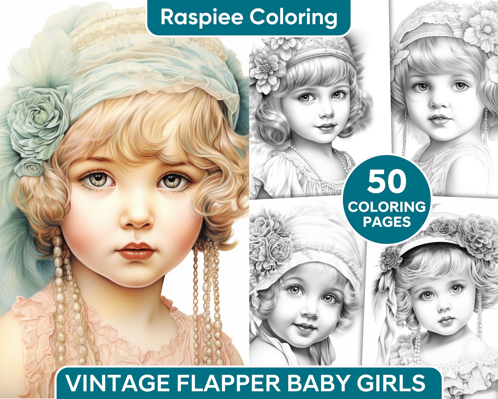 Vintage flapper baby girls grayscale coloring pages for adults pri â coloring