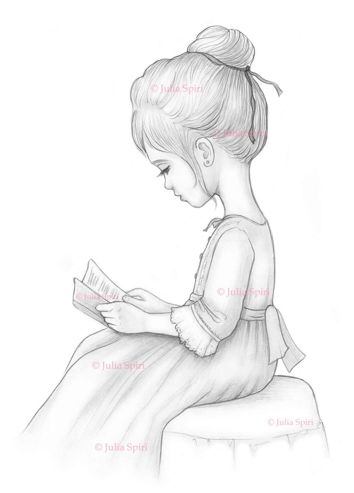 Coloring page vintage girl read book amelie â the art of julia spiri