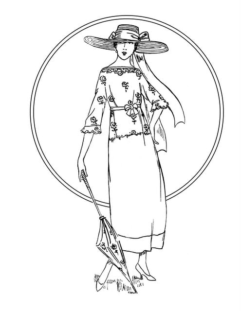 Vintage women coloring book simple vintage fashions