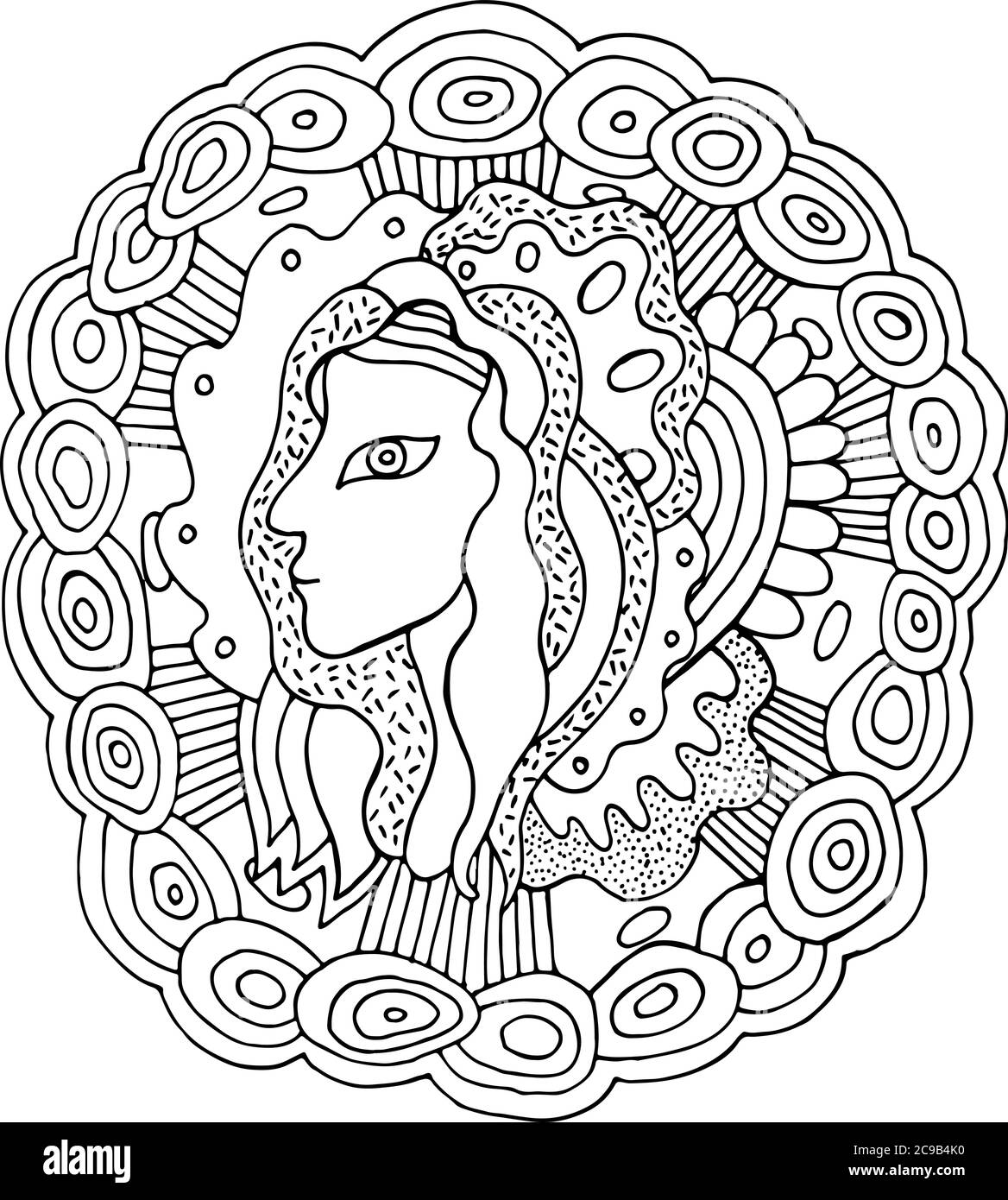 Vintage doodle illustration with witch girl on floral background vector isolated illustration cute cartoon design coloring page for adutls line dr stock vector image art