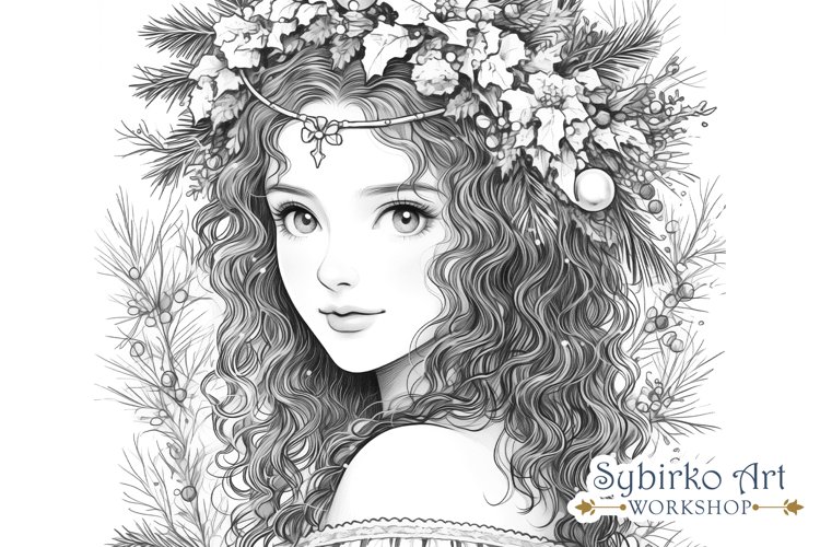 Vintage christmas girl coloring page adult
